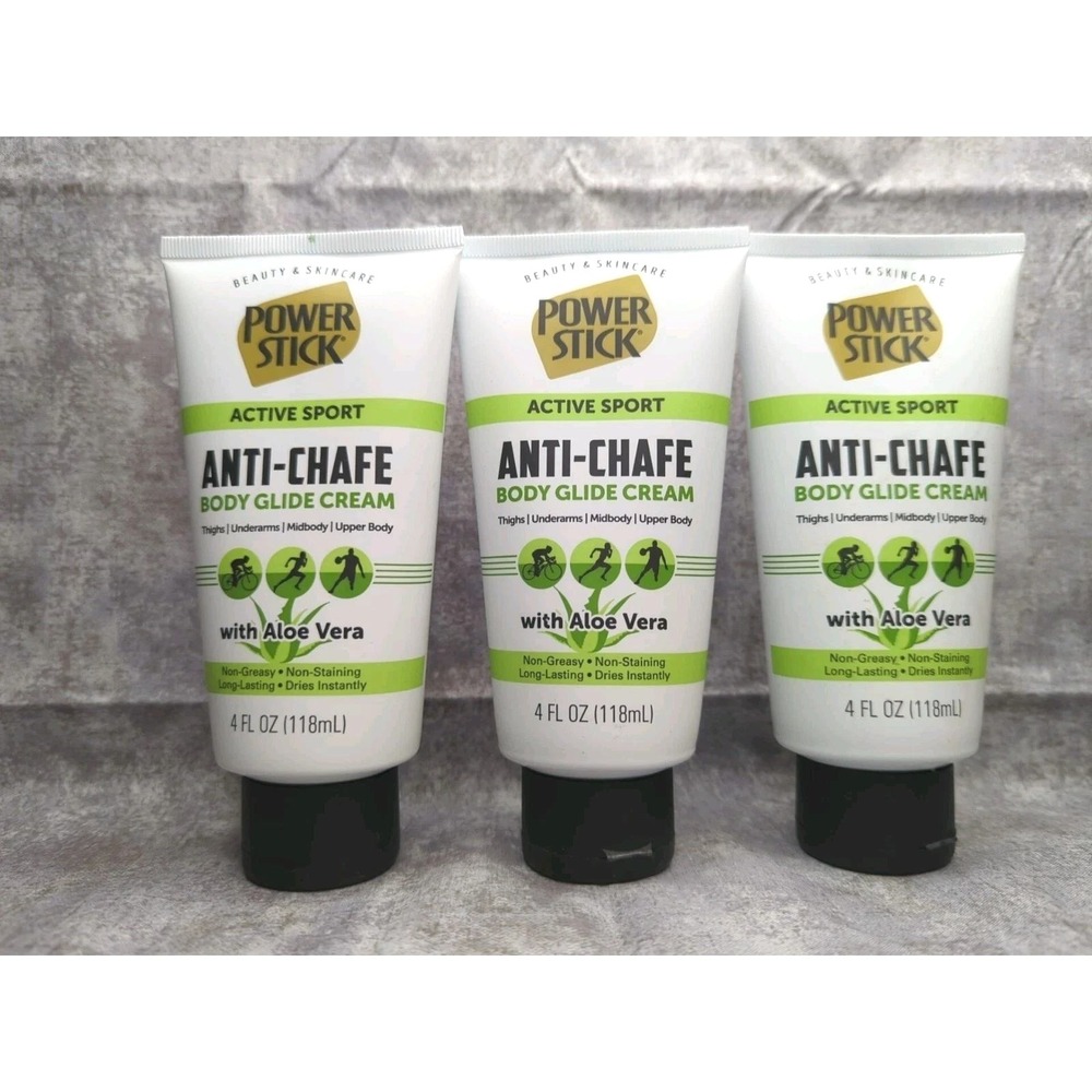 3- Power Stick Active Sport Anti-Chafe Body Glide Cream with Aloe Vera 4oz